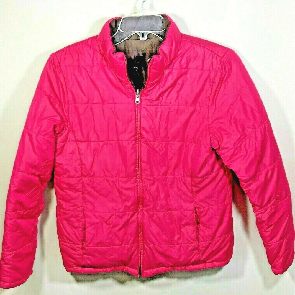 Faded Glory Womens M Pink Brown Reversible Puffer